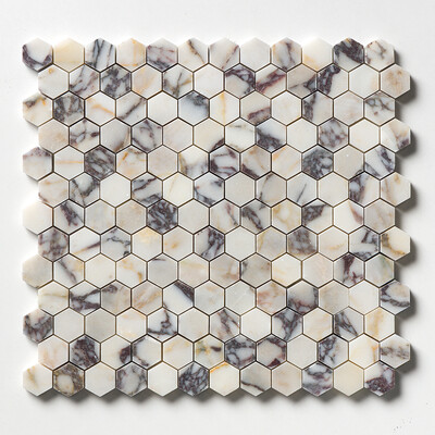 Mosaico de mármol Calacatta Picasso Honed Hexagon 1x1 11 5/8x12 3/8